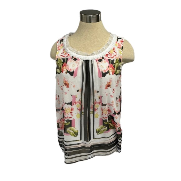 Elle Medium White & Pink Ruffled Blouse - Picture 1 of 5